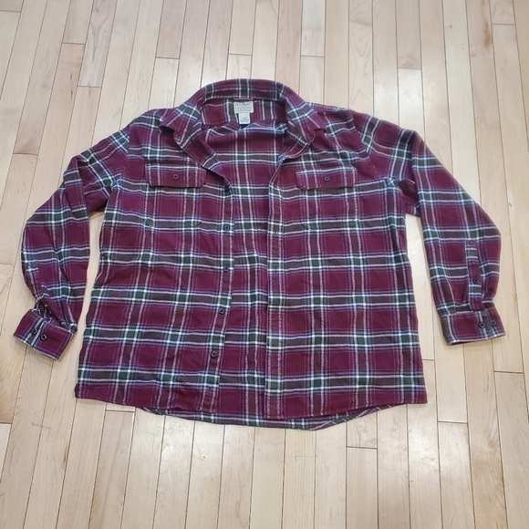 LL Bean dark wine color plaid flannel soft organic cotton button down | size L - Picture 1 of 6